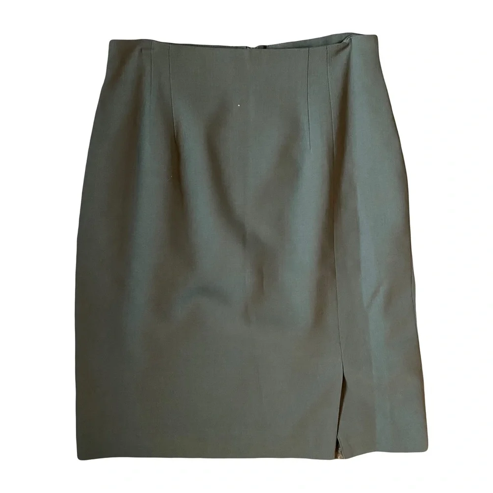 Vintage Olive Green Wool Straight Office Work Preppy Pencil Skirt‎ Size 10